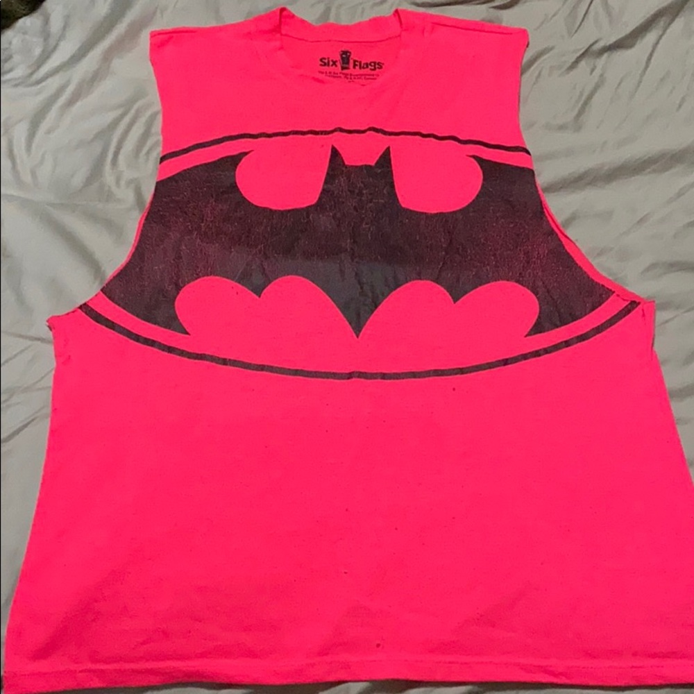Six Flags Batman Logo Cutout Tank Bright Pink XL